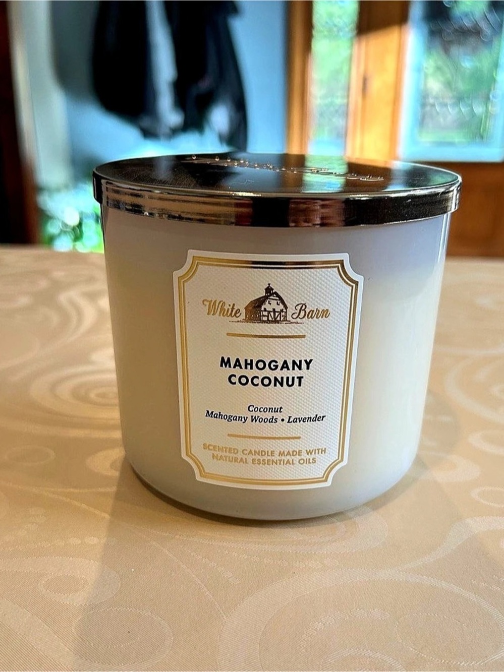 White Barn Mahogany Coconut 3-Wick Candle in Yellow